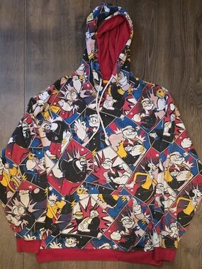 2018 Popeye Grunge Print Hoodie Sweatshirt XL Colorful Comic Strip Characters